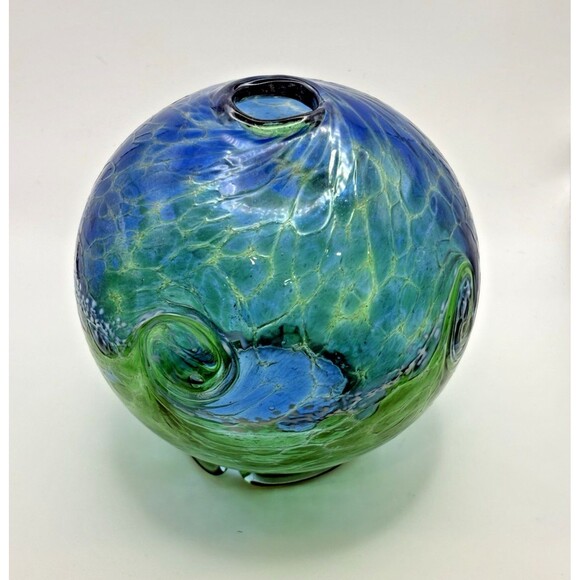 Kitras Art Glass Candle Dome Blue Green Van Glow Starry Night Luminary Used - Picture 4 of 13